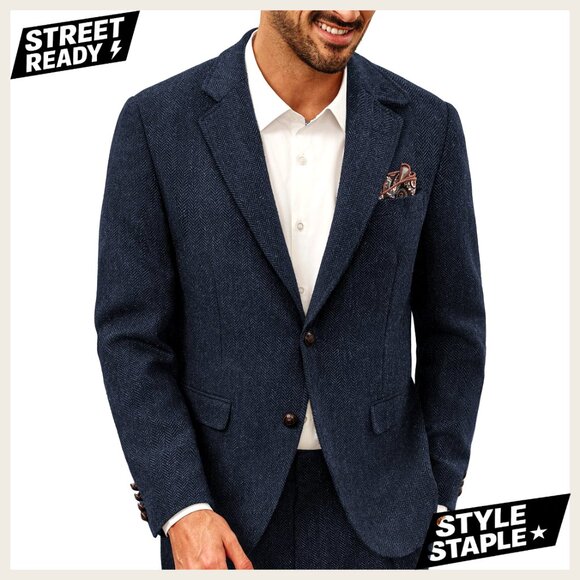 Vintage Wool Blend Sport Coat Herringbone Tweed Blazer Regular Fit